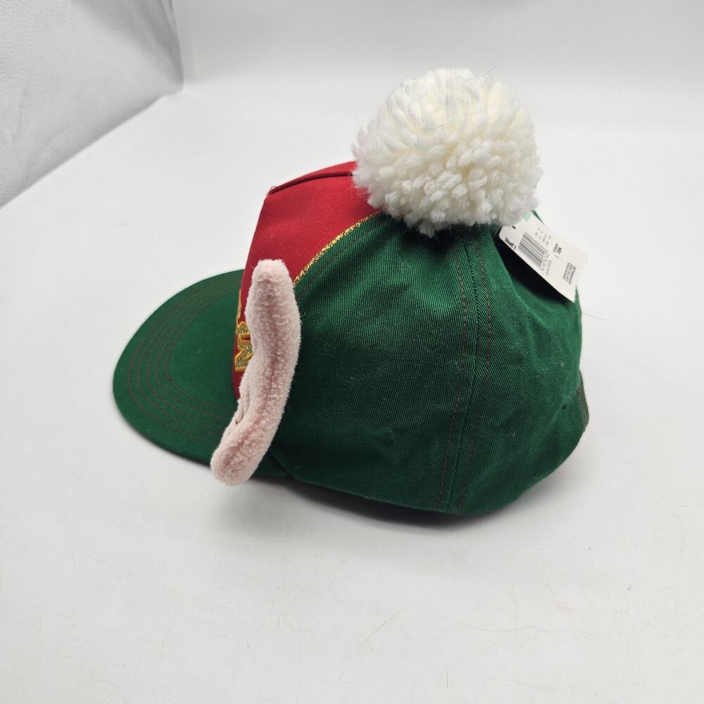 Christmas Elf Merry Hat Cap Snap Back One‎ Size Green Red Pom Pom Ears Glitter - Picture 3 of 11